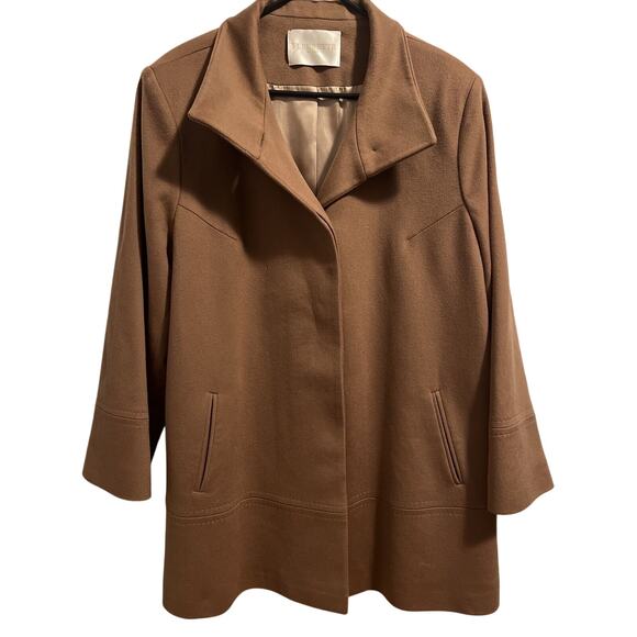 LORO PIANA FLEURETTE Coat Womens 16 Soft Wool Collar Button Up Lined Camel